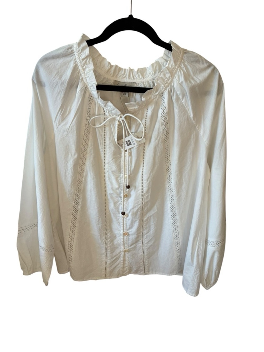 Bohemian White Tie-Neck Lace-Trim Blouse